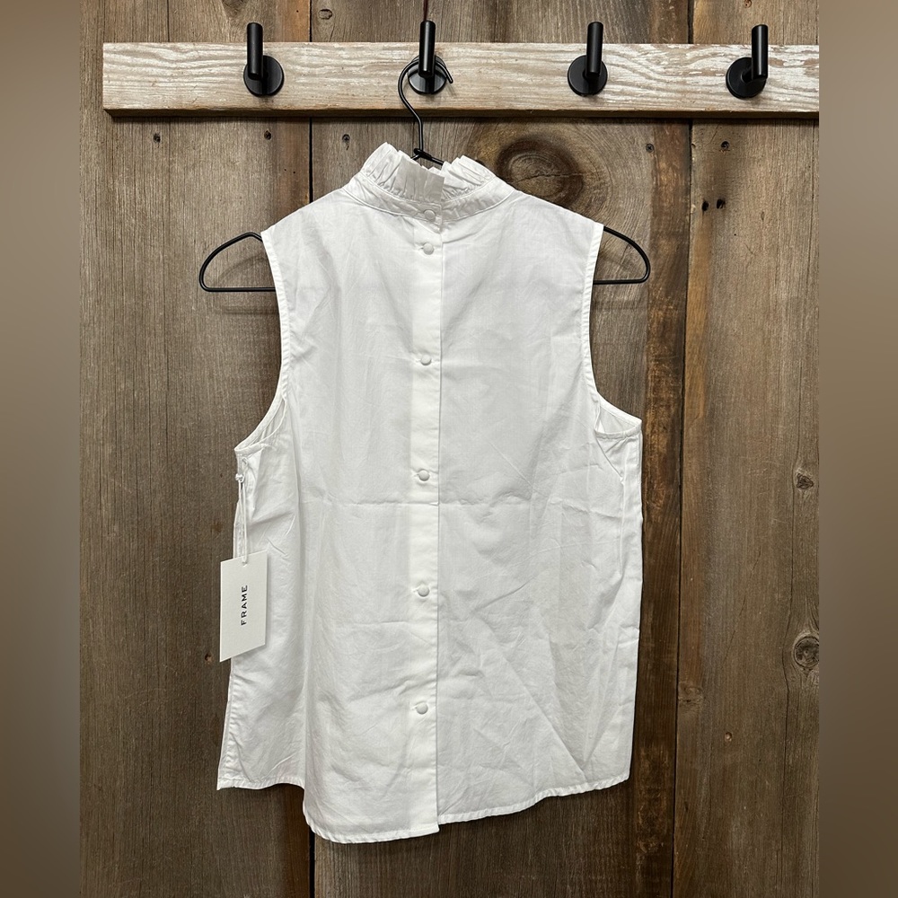 Frame Ruffle Mock Neck Sleeveless Blouse in White Size XS - Picture 4 of 16